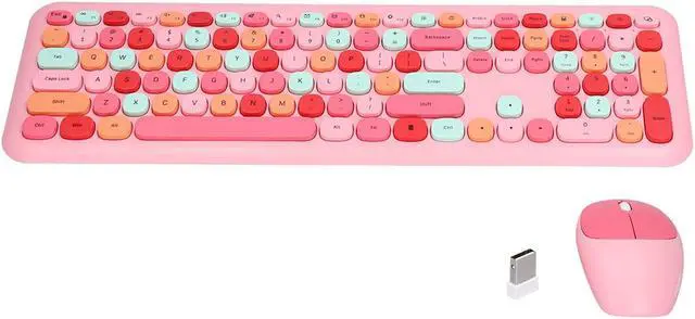 Main image of Zyyini USB Keyboard and Mouse Combo, 2.4G USB Retro Multi-Color Cute Mute Cover Keypad and Kit,110 Keys Office Typewriter Round Keycap,Cute Candy Colors, for
