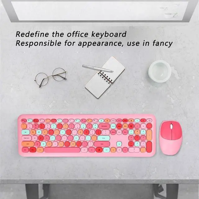 Alt view image 5 of 5 - Zyyini USB Keyboard and Mouse Combo, 2.4G USB Retro Multi-Color Cute Mute Cover Keypad and Kit,110 Keys Office Typewriter Round Keycap,Cute Candy Colors, for