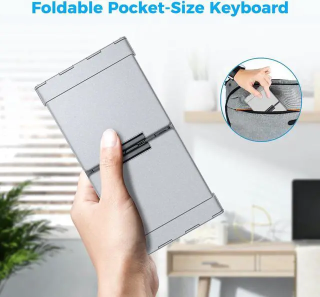 Alt view image 5 of 5 - iClever Foldable Keyboard with Number Pad, BK09 Wireless Portable Keyboard for Travel and Business Trip, USB-C Charging Compact Keyboard for iPad, iPhone Mac Android Windows iOS, Sync up to 3 Devices