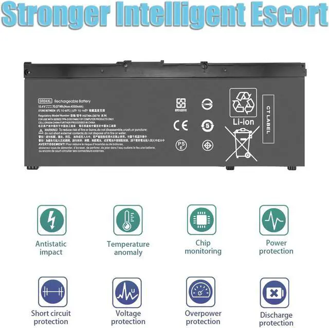 Alt view image 2 of 5 - SR04XL Battery SR03XL 15.4V 70.07WH for HP Omen 15-CE0XX 15-DC0XX 15-CE009LA 15-CE015DX 15-DC0051NR Pavilion 15-CB0XX 15-CX0XX 15-CB041NR 15-CX0056WM l08855-855 917678-1B1 917724-855 917678-2B1