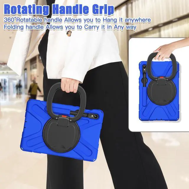 Alt view image 3 of 5 - PboyiqiS Heavy Duty Case for Galaxy Tab S10 Ultra 2024/S9 Ultra 2023/S8 Ultra 2022, Hybrid Rugged Case with S Pen Holder, Shockproof Kids Case with 360 Rotating Stand/Shoulder Strap (Blue)
