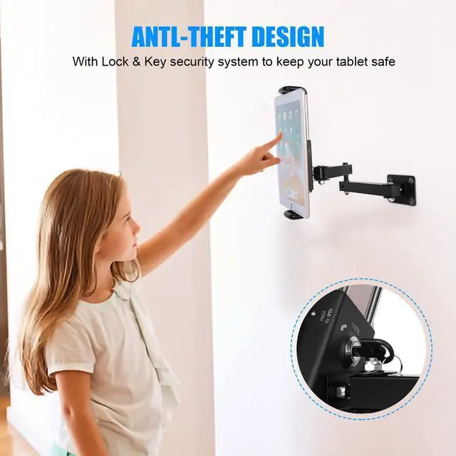 Alt view image 2 of 5 - GSRUAN Tablet Wall Mount Bracket for 7-13 inch Tablets, Anti-Theft Adjustable Stand Holder for Exhibition Halls, Meeting Rooms, Classroom, Supermarket, etc.