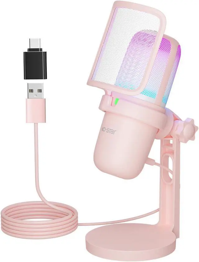 Main image of Ko-Star USB Microphone Gaming for PC PinkMini Computer Gaming Mic for PS4/ PS5/ Mac,Streaming Microphone for PC Gaming,Condenser Mic with RGB Streaming,PopFilter,Shock Mount for Recording,Podcasting