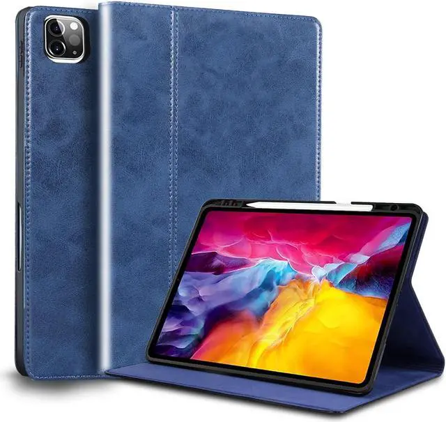 Main image of NANRUIL for Ipad Pro 11-inch 4th/3rd/2nd/1st Generation Case Genuine Leather Cover Protective Shell for 2022/2021/2020/2018,Built-in Pencil Holder and Auto Wake/Sleep.Dark Blue