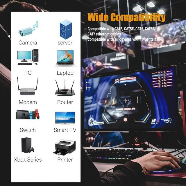 Alt view image 5 of 5 - MUKSIRON Cat8 Ethernet Cable 35ft, 26AWG 40Gbps 2000Mhz Ultra Speed Cat 8 LAN Network Cable with RJ45 Connector, Weatherproof UV Resistant for Router/Modem/Gaming/Switch/PC