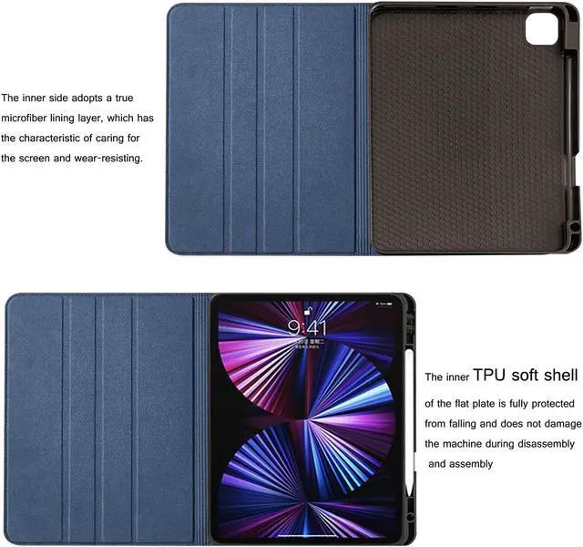 Alt view image 5 of 5 - NANRUIL for Ipad Pro 11-inch 4th/3rd/2nd/1st Generation Case Genuine Leather Cover Protective Shell for 2022/2021/2020/2018,Built-in Pencil Holder and Auto Wake/Sleep.Dark Blue