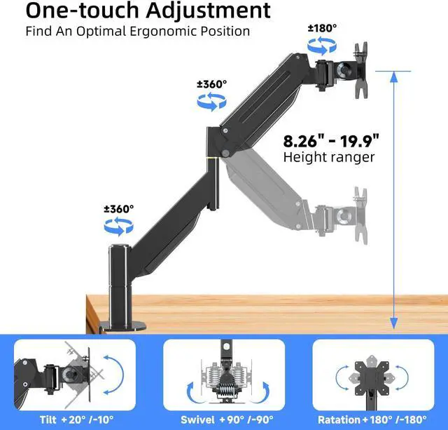 Alt view image 3 of 5 - Suptek Ultrawide Monitor Arm Mount for 17 to 49 Inch Heavy Duty Curved Screen,Holds 46.2 lbs,Adjustable Gas Spring Monitor Arm Desk Mount Stand,75/100mm Vesa Mount,Black
