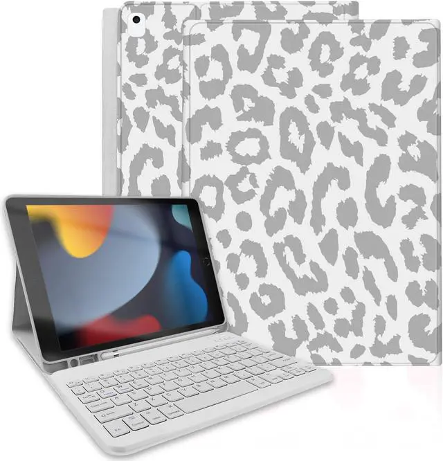 Main image of TopPerfekt for iPad 9th Generation Keyboard Case 10.2inch 2021, Magnetically Absorbent, Auto Sleep/Wake, Pencil Holder for iPad 8th Gen 2020, 7th Gen 2019, Air 3rd, pro 10.5inch - Grey Leopard