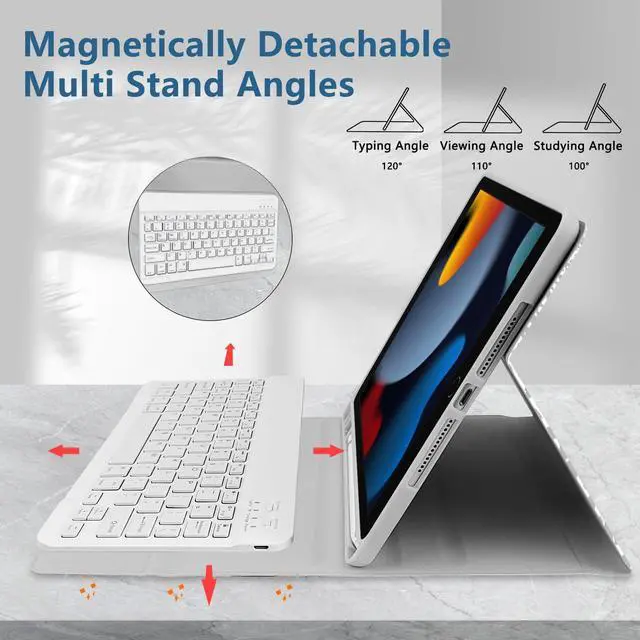 Alt view image 3 of 5 - TopPerfekt for iPad 9th Generation Keyboard Case 10.2inch 2021, Magnetically Absorbent, Auto Sleep/Wake, Pencil Holder for iPad 8th Gen 2020, 7th Gen 2019, Air 3rd, pro 10.5inch - Grey Leopard