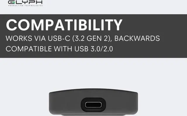 Alt view image 3 of 5 - Glyph Production Technologies Atom Portable SSD (2TB, Black)