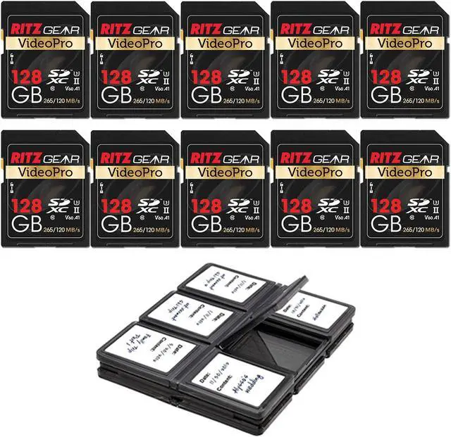 Main image of Ritz Gear Extreme Performance Video Pro 128GB 4K 8K Ultra HD SDXC U3 V60 A1 Memory Card 10-Pack (Read 265mb/s, 120mb/s Write)