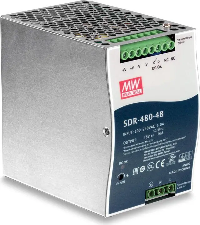 Main image of TRENDnet 480W, 48V DC, 10A AC to DC DIN-Rail Power Supply with PFC Function, TI-S48048