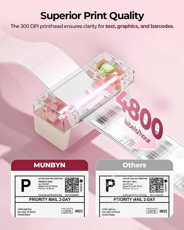 Alt view image 4 of 5 - MUNBYN Pink Wireless Label Printer 300DPI, RW401AP Wi-Fi Thermal Printer, AirPrint Connectivity Driver-Free Compatible with iPhone, iPad, Mac, Work with 4x6 Shipping Labels for Windows, Android