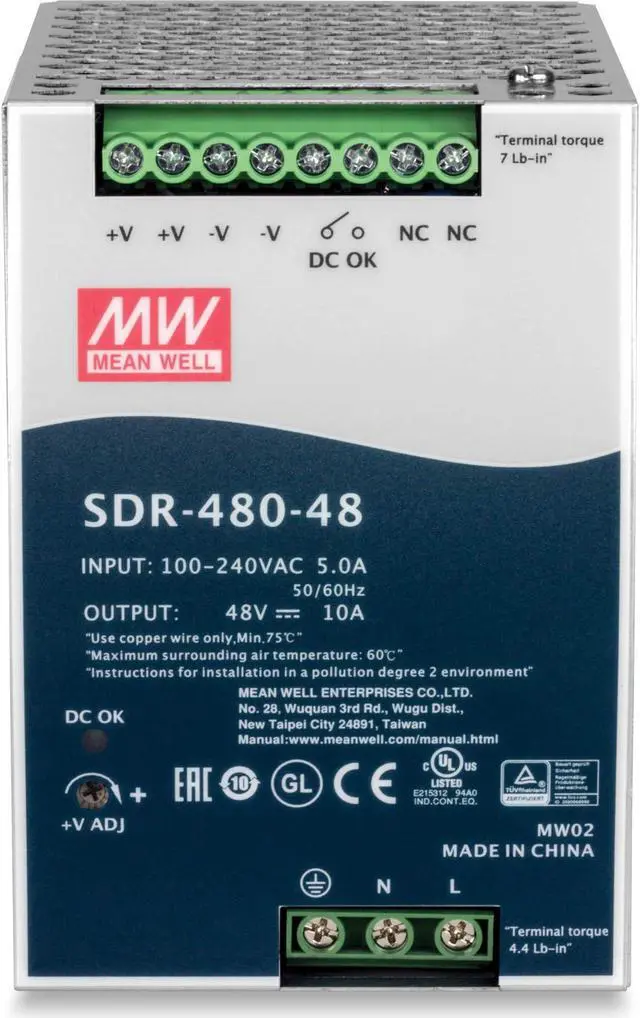Alt view image 3 of 5 - TRENDnet 480W, 48V DC, 10A AC to DC DIN-Rail Power Supply with PFC Function, TI-S48048