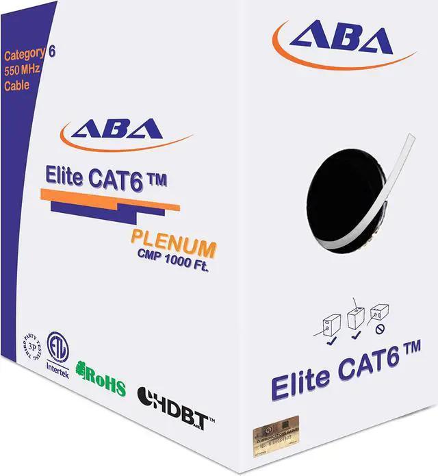 Main image of CAT6 Plenum (CMP), Ethernet Cable 1000ft, Unshielded Twisted Pair (UTP) 23AWG, Solid Pure Bare Copper, 550MHz, UL Certified, Easy to Pull (Reelex II) Box, Bulk Networking Cable - White