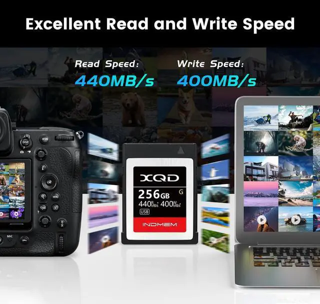 Alt view image 3 of 5 - INDMEM XQD 256GB Memory Card, 5X Tough MLC XQD Flash Memory Card High Speed G Series| Max Read 440MB/s, Max Write 400MB/s