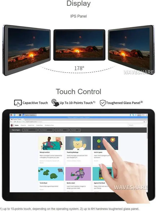 Alt view image 5 of 5 - waveshare HDMI Capacitive IPS Touch Screen LCD Type H with Case 15.6inch Support Raspberry Pi/Jetson Nano/PC