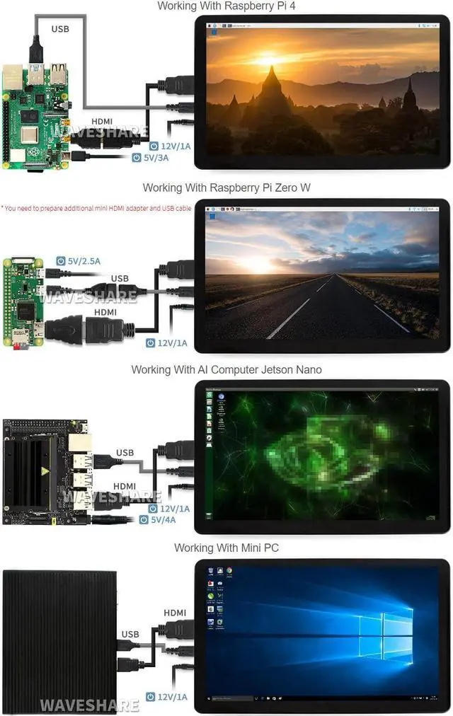 Alt view image 4 of 5 - waveshare HDMI Capacitive IPS Touch Screen LCD Type H with Case 15.6inch Support Raspberry Pi/Jetson Nano/PC
