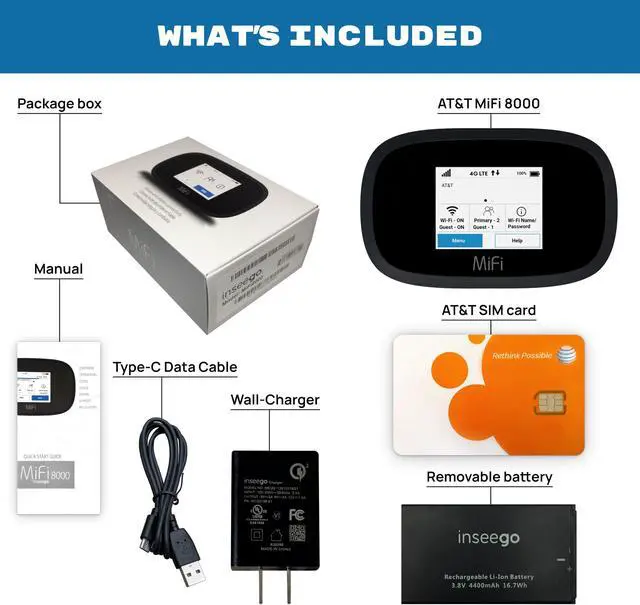 Alt view image 2 of 5 - AT&T Wireless Hotspot Pocket WiFi 4G LTE MiFi 8000 | Free VPN Mobile Hotspot for Travel | 4G Mobile Portable WiFi | Unlocked Globally | Near 5G Speed up to 1200 Mbps | EVDO-LINK Bundle AT&T Sim Card