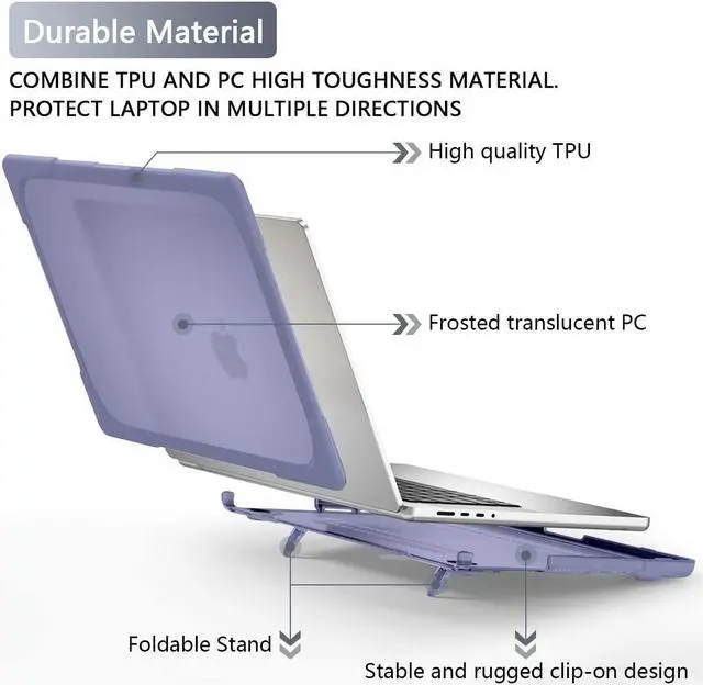 Alt view image 5 of 5 - Batianda Compatible with New MacBook Pro 14 inch Case 2024 M4 2023 2021 Release M3 M2 Pro/Max Chip, Heavy Duty Protective Plastic Hard Shell with Fold Kickstand & Keyboard Cover, Lavender Grey