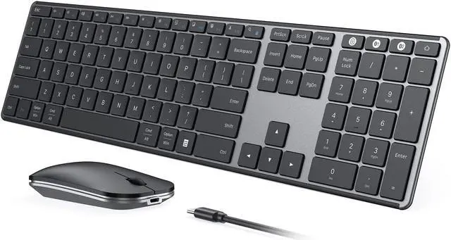 Main image of seenda Wireless Bluetooth Keyboard and Mouse Combo (USB + Dual BT), SKM64-3 Multi-Device Rechargeable Slim Keyboard and Mouse, Compatible for Win 7/8/10, MacBook Pro/Air, iPad, Tablet - Black Gray