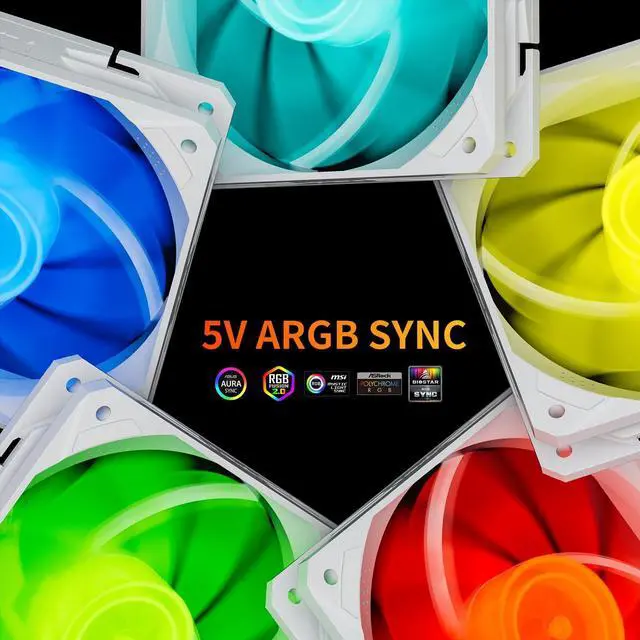 Alt view image 4 of 5 - upHere 120mm White ARGB Computer Case Fans (6 Pack), Motherboard Sync, High Airflow, Speed Adjustable, Low Noise Hydraulic Bearing, Up to 40,000 Hours Life, NT1206-6