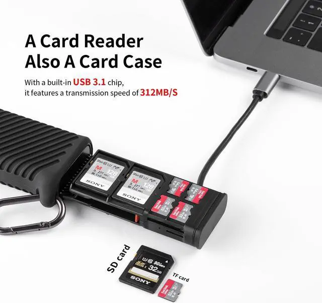 Alt view image 2 of 5 - PGYTECH CreateMate High-Speed SD Card Reader USB 3.1 Type-C SD/TF Card Carrying Case Holder for Cameras, Smartphones, Drones, Action Cameras (Black, for SD/Micro SD)