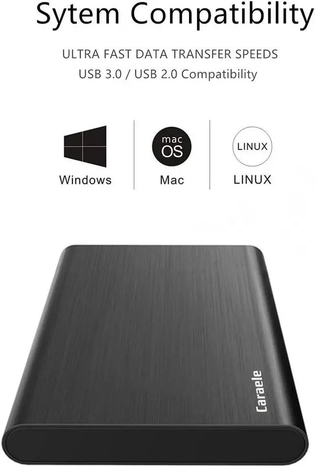 Alt view image 3 of 5 - Caraele 750GB Ultra Slim Portable External Hard Drive USB3.0 HDD Storage Compatible for PC, Desktop, Laptop, MacBook, Chromebook, Xbox One, Xbox 360, PS4 (Black)