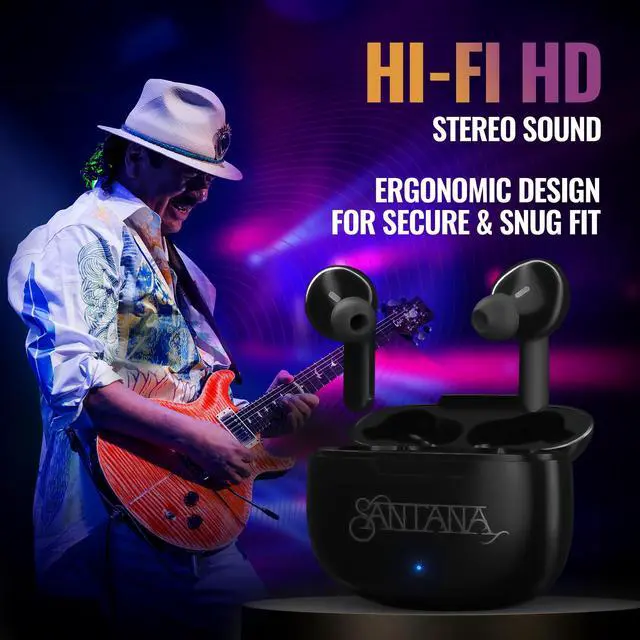 Alt view image 2 of 5 - Mambo by Carlos Santana, True Wireless Earbuds Bluetooth Headphones with Charging Case, Bluetooth Earbuds with Voice Isolating Microphone, Deep Bass Stereo Headsets for Sports & Gaming (Black)