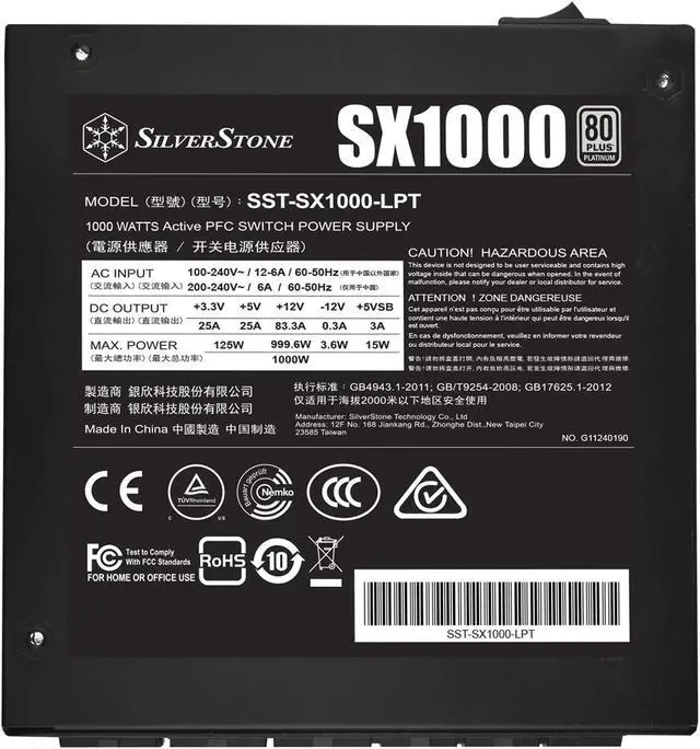 Alt view image 4 of 5 - Silverstone SX1000 Platinum, 80PLUS Platinum 1000W Fully Modular SFX-L Power Supply, SX1000-LPT V1.1