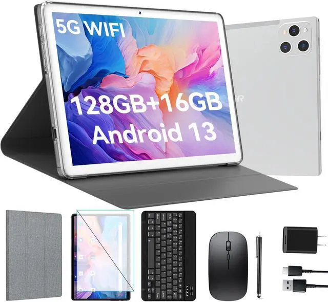 Main image of ANTEMPER Tablet, 10 Inch Android Tablet with 128GB ROM, 16GB RAM(Up to 2 TB), Octa-Core Processor, 5G WiFi Tableta, with Keyboard Mouse Case, 13MP+8MP Camera, IPS Touchscreen 8H Battery, Silver