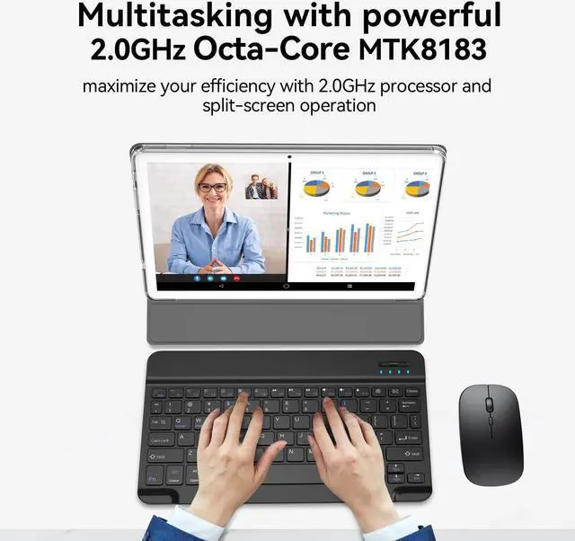 Alt view image 4 of 5 - ANTEMPER Tablet, 10 Inch Android Tablet with 128GB ROM, 16GB RAM(Up to 2 TB), Octa-Core Processor, 5G WiFi Tableta, with Keyboard Mouse Case, 13MP+8MP Camera, IPS Touchscreen 8H Battery, Silver