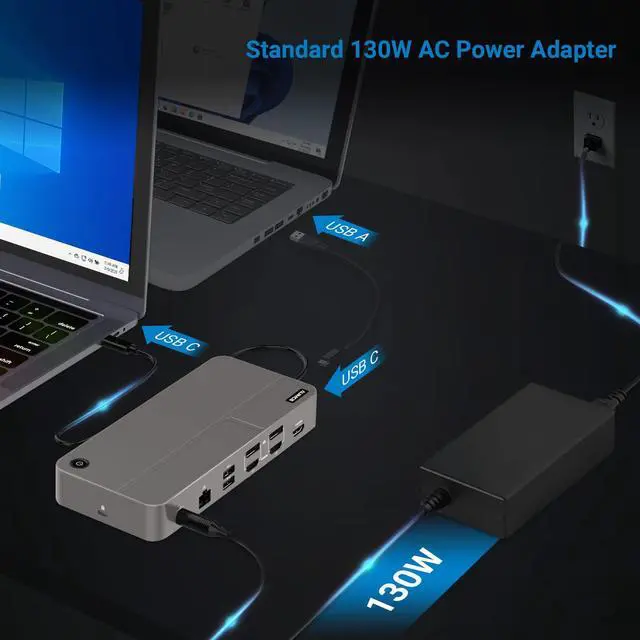 Alt view image 5 of 5 - AUIMCE DisplayLink Docking Station 3 Monitors with 130W Power Supply,15 in 1 USB C Triple 4K Display Dock for M1 M2 M3 M4 Thunderbolt MacBook Pro/Air and USB-C/A Port Windows Laptops (3 HDMI, 2 DP)