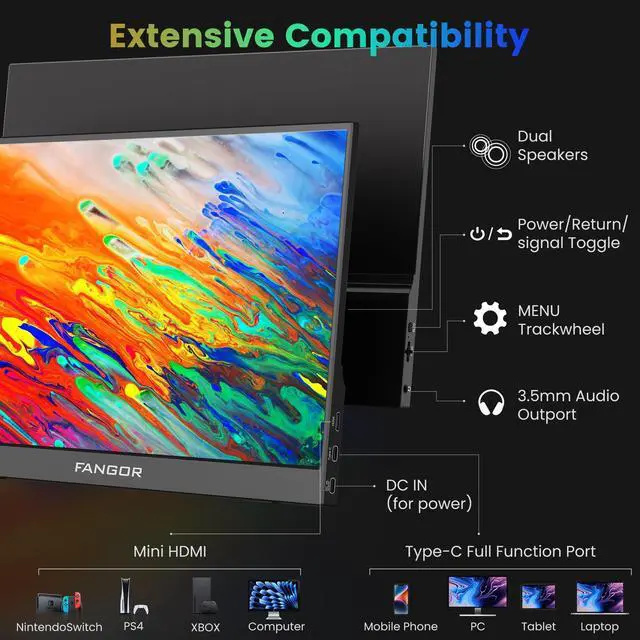 Alt view image 3 of 5 - FANGOR 2 Pack Portable Monitor, 15.6" FHD 1080P Travel Monitor for Laptop, Ultra-Slim IPS Computer Gaming Display, USB-C HDMI Screen Extender with Smart Cover for Laptop PC Phone Mac Xbox PS4/5 Switch