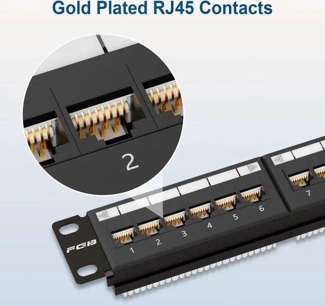 Alt view image 4 of 5 - FGB Patch Panel 24 Port, Cat6 19" Rackmount or Wall Mount RJ45 Patch Panel 1U, Network Patch Panel for Gigabit Network Switch