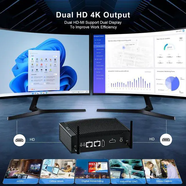 Alt view image 5 of 5 - HISTTON Industrial Mini PC, Fanless Mini PC, Dual Core i5-8265U, DDR4 8GB RAM 256GB SSD, 2 LAN, WiFi, BT4.2, Mini Desktop PC 2 RS232 COM, Dual HD, USB3.0, Mini Computer Windows 11 Pro/Linux