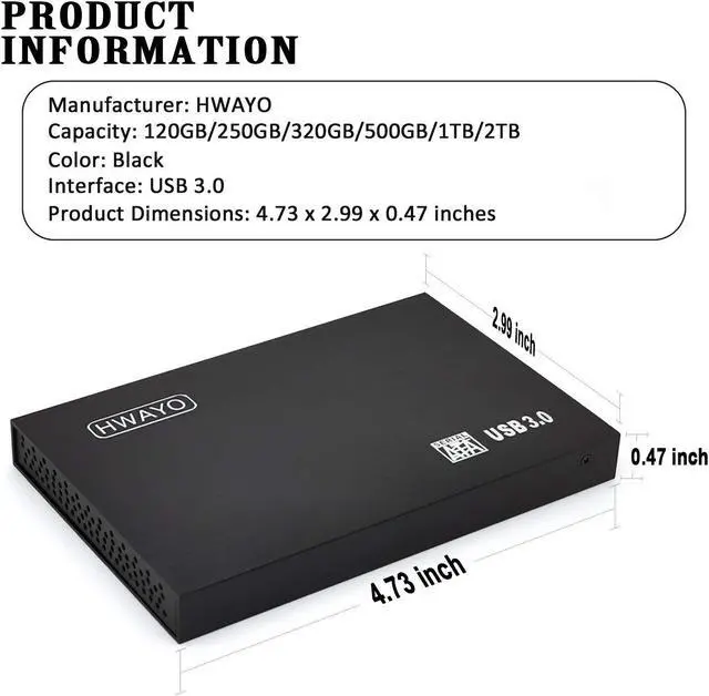 Alt view image 2 of 5 - HWAYO 2.5'' 1TB Ultra Slim Portable External Hard Drive USB3.0 HDD Storage for PC/Desktop/Laptop/MacBook/Chromebook/Xbox One (Black)