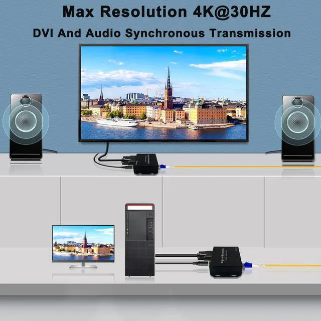 Alt view image 3 of 5 - 4K DVI KVM Extender Over Fiber up to 20KM, DVI Extender Over SingleMode Fiber Optical Transmitter Receiver Over IP Zero Latency, 4 Ports USB2.0, IR Control, Bidirectional RS232 and Audio