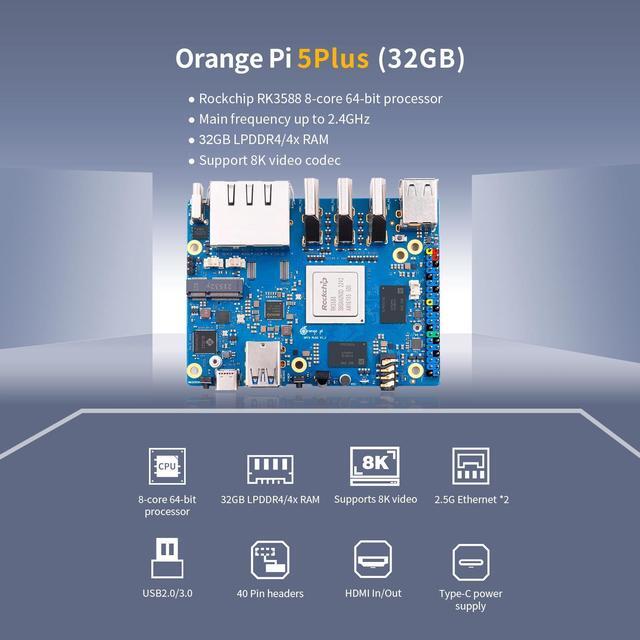 Alt view image 2 of 5 - Orange Pi 5 Plus 32GB with 256GB eMMC Module Rockchip RK3588 8 Core 64 Bit Single Board Computer, 2.4GHz Frequency AI Accelerator NPU Run Orange Pi OS, Android, Linux (Pi 5 Plus 32G+Supply+256GB eMMC)