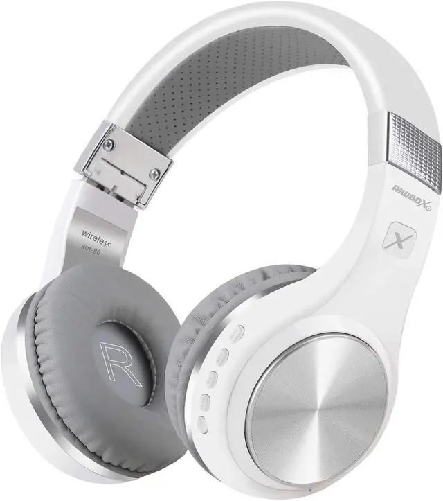 Main image of Riwbox Bluetooth Headphones, XBT-80 Folding Stereo Wireless Bluetooth Headphones Over Ear with Microphone and Volume Control, Wireless and Wired Headset for PC/Cell Phones/TV/iPad (Silver White)