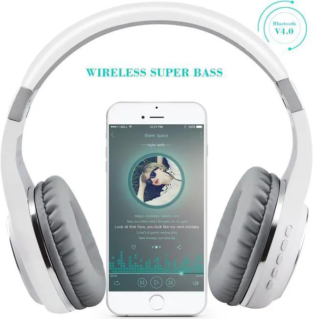 Alt view image 2 of 5 - Riwbox Bluetooth Headphones, XBT-80 Folding Stereo Wireless Bluetooth Headphones Over Ear with Microphone and Volume Control, Wireless and Wired Headset for PC/Cell Phones/TV/iPad (Silver White)