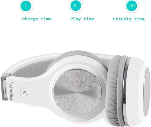 Alt view image 3 of 5 - Riwbox Bluetooth Headphones, XBT-80 Folding Stereo Wireless Bluetooth Headphones Over Ear with Microphone and Volume Control, Wireless and Wired Headset for PC/Cell Phones/TV/iPad (Silver White)