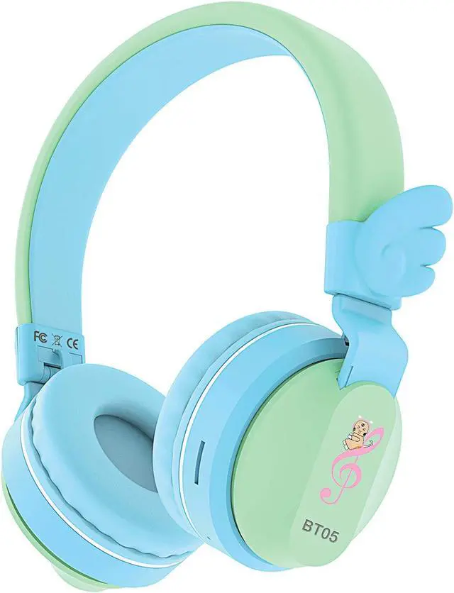 Main image of Riwbox BT05 Bluetooth Kids Headphones Wireless Foldable Headset Over Ear with Volume Limited and Mic/TF Card Compatible for iPad/iPhone/Tablet (Green&Blue)