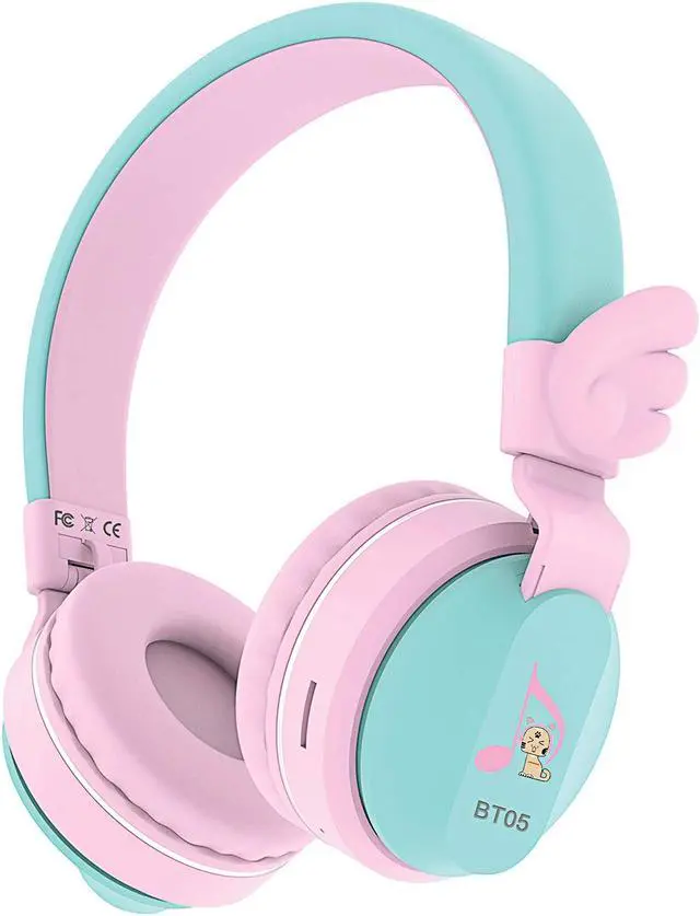 Main image of Riwbox BT05 Bluetooth Kids Headphones Wireless Foldable Headset Over Ear with Volume Limited and Mic/TF Card Compatible for iPad/iPhone/Tablet (Pink&Green)