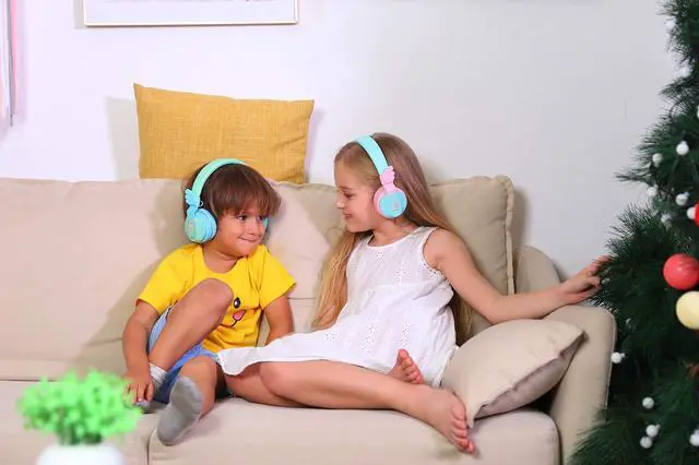 Alt view image 2 of 5 - Riwbox BT05 Bluetooth Kids Headphones Wireless Foldable Headset Over Ear with Volume Limited and Mic/TF Card Compatible for iPad/iPhone/Tablet (Pink&Green)