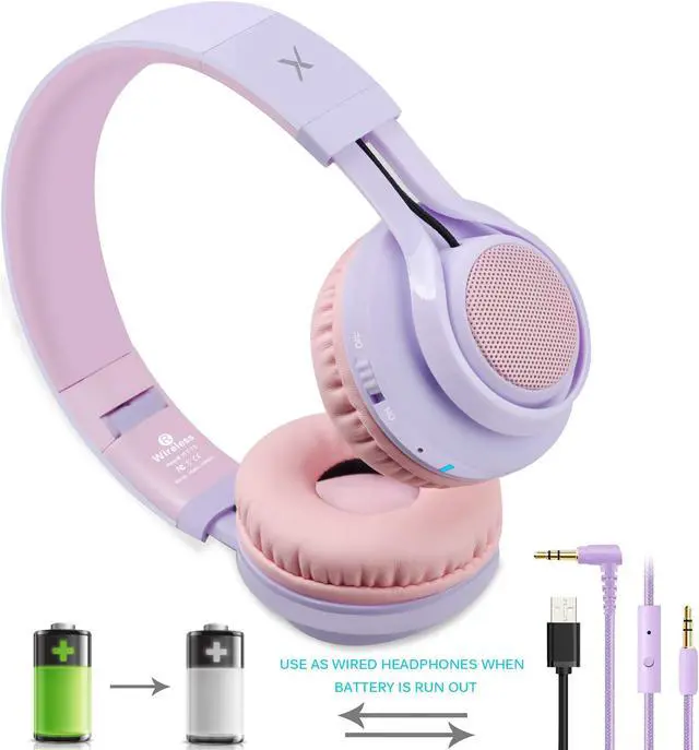 Alt view image 4 of 5 - Riwbox WT-7S Kids Bluetooth Headphones Light Up, Foldable Stero Wireless Headset with Microphone and Volume Control for PC/Tablet/TV/Travel (Purple)