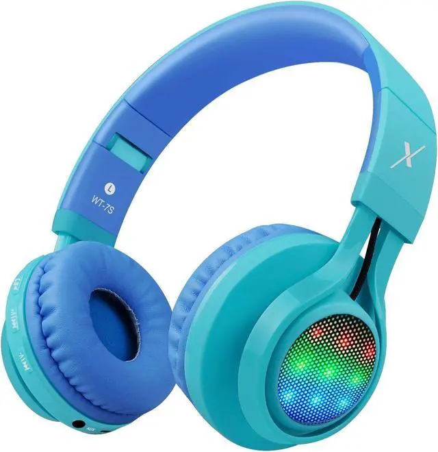 Alt view image 3 of 5 - Riwbox 2 Packs WT-7S Kids Headphones Wireless, Foldable Stereo Bluetooth Headset with Mic Compatible with PC/Laptop/Tablet/iPad Pink&Blue
