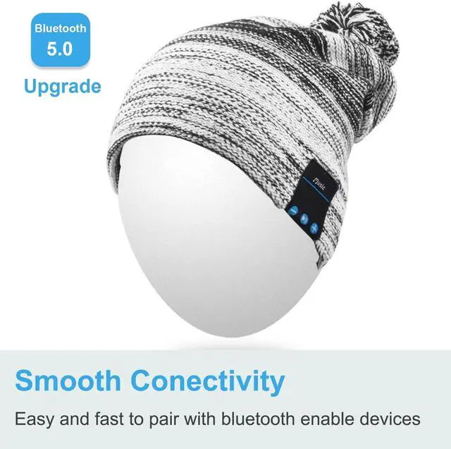 Alt view image 3 of 5 - Rotibox Wireless Bluetooth Beanie Hat Pom Pom Headphone Headset Music Audio Cap for Women Men with Speaker & Mic Hands Free Outdoor Sports - Black