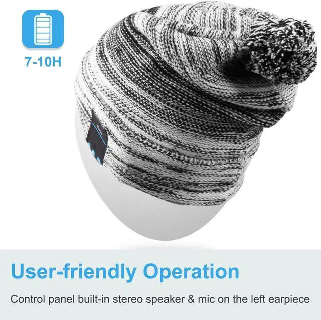 Alt view image 4 of 5 - Rotibox Wireless Bluetooth Beanie Hat Pom Pom Headphone Headset Music Audio Cap for Women Men with Speaker & Mic Hands Free Outdoor Sports - Black