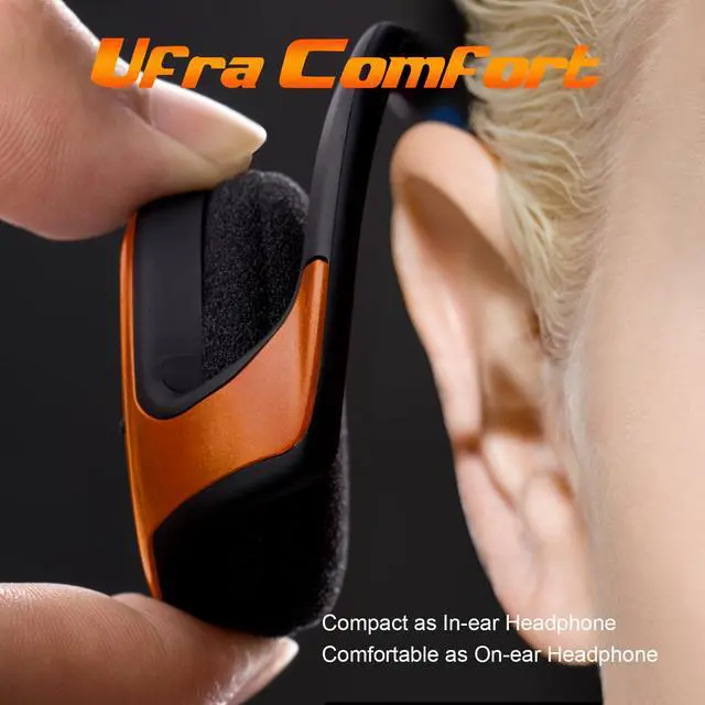 Alt view image 3 of 5 - RTUSIA Small Bluetooth Headphones Wrap Around Head - Sports Wireless Headset with Built in Microphone and Crystal-Clear Sound, Foldable and Carried in The Purse, and 12-Hour Battery Life (Orange)